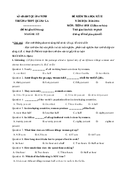 Đề thi học kỳ 2 môn Tiếng Anh lớp 12 Cơ bản trường THPT Quảng La, Quảng Ninh năm học 2015 - 2016