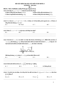 Đề mẫu kiểm tra học kỳ 1 môn Toán 12 năm học 2018 – 2019