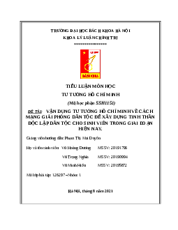 Vận dụng tư tưởng Hồ Chí Minh về cách mạng giải phóng dân tộc | Tiểu luận Tư tưởng Hồ Chí Minh | Đại học Bách Khoa Hà Nội