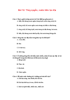 Trắc nghiệm Địa lí 10 Bài 12 Chương 5 | Chân trời sáng tạo