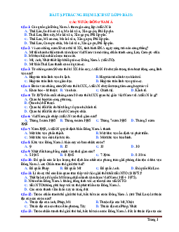 Trắc Nghiệm Môn Sử 9 Bài 5: Các nước Đông Nam Á (có đáp án)