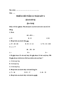 Bài tập cuối tuần Toán lớp 2 Cánh diều Tuần 11