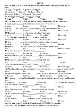 TEST 4  English Grammar  | Tiếng Anh 1 | Trường Đại học Thủy Lợi