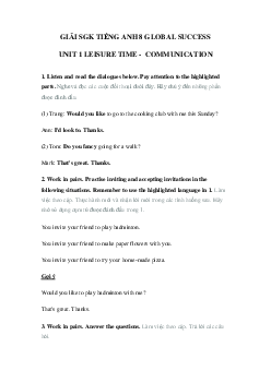 Tiếng Anh 8 unit 1 Communication Global Success