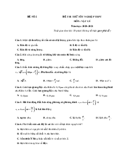 Đề thi thử THPT Quốc gia năm 2021 môn Vật Lí - Đề 2 (có đáp án)