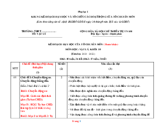 Kế hoạch dạy học Vật Lí lớp 10,11,12 theo CV 4040