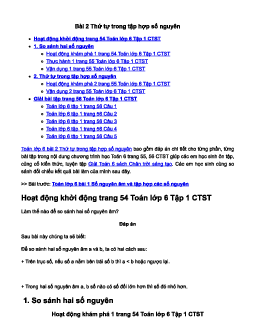 Toán lớp 6 bài 2 Thứ tự trong tập hợp số nguyên