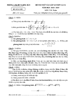 Đề thi thử Toán vào lớp 10 lần 1 năm 2024 – 2025 phòng GD&ĐT Nghĩa Đàn – Nghệ An