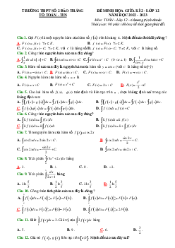 Đề minh họa giữa kì 2 Toán 12 năm 2022 – 2023 trường THPT Bảo Thắng 2 – Lào Cai