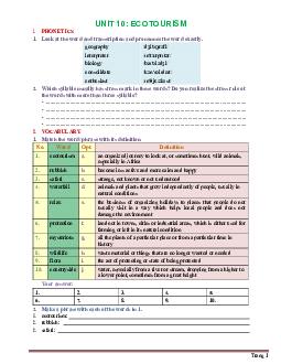 Bài tập Tiếng Anh 10 sách thí điểm bài 10: Ecotourism (có đáp án)