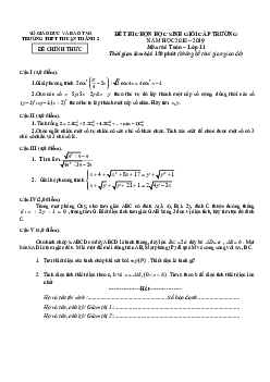 Đề thi HSG Toán 11 cấp trường năm 2018 – 2019 trường Thuận Thành 2 – Bắc Ninh