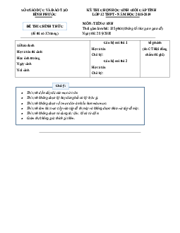 Đề thi chọn học sinh giỏi cấp tỉnh lớp 12 THPT - năm học 2018-2019 môn Tiếng Anh - Sở giáo dục và đào tạo Bình Phước