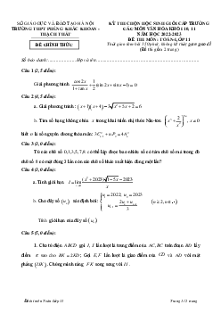 Đề học sinh giỏi Toán 11 năm 2022 – 2023 trường THPT Phùng Khắc Khoan – Hà Nội
