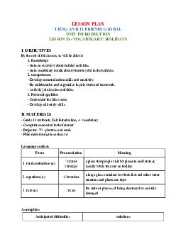 Unit I: Introduction - Lesson IA | Giáo án Tiếng Anh 11 Friends Global