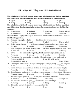Đề thi học kì 1 Tiếng Anh 11| Friends Global