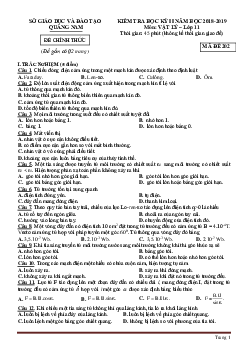 Đề thi học kỳ 2 môn Lý 11 Quảng Nam 2018-2019 (có đáp án)
