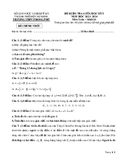 Đề giữa học kỳ 1 Toán 10 năm 2023 – 2024 trường THPT Phong Phú – TP HCM