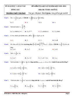 Đề thi HK2 Toán 12 năm học 2019 – 2020 trường THPT Tân Phú – Đồng Nai