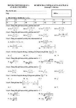 Đề kiểm tra Đại số và Giải tích 11 chương 4 (Giới hạn) trường Nho Quan A – Ninh Bình