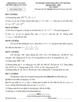 Đề học sinh giỏi Toán 9 năm 2022 – 2023 trường THCS Cầu Giấy – Hà Nội