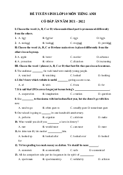 Đề thi thử tiếng Anh vào 10 TP. Hồ Chí Minh năm 2021 -2022