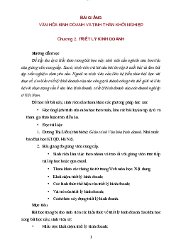 Bài giảng Chương 2 Triết lý kinh doanh | Văn hóa kinh doanh và khởi nghiệp | Đại học Bách Khoa Hà Nội