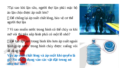 Giáo án điện tử Khoa học tự nhiên 8 Bài 16 Kết nối tri thức: Áp suất chất lỏng. Áp suất khí quyển
