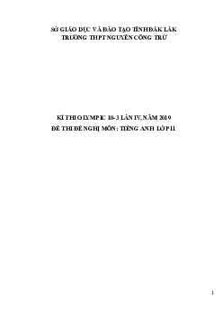Đề thi Olympic 10 tháng 3 lần thứ 3 môn Tiếng Anh năm 2019 môn Tiếng Anh 11 THPT Nguyễn Công Trứ
