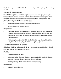 Trình bày các mô hình tổ chức dự án cơ bản và phân tích ưu, nhược điểm của từng mô hình?