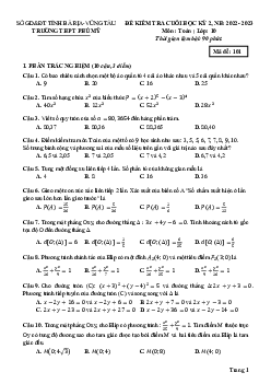 Đề cuối học kỳ 2 Toán 10 năm 2022 – 2023 trường THPT Phú Mỹ – BR VT