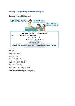 Toán lớp 4 trang 30 Bài 13: Tính chất giao hoán, tính chất kết hợp của phép cộng Chân trời sáng tạo