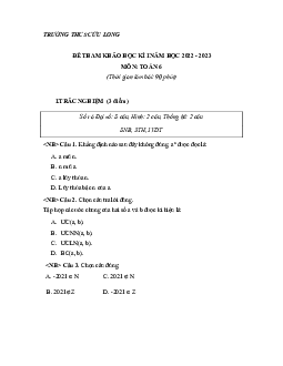 Đề tham khảo cuối kỳ 1 Toán 6 năm 2022 – 2023 trường THCS Cửu Long – TP HCM