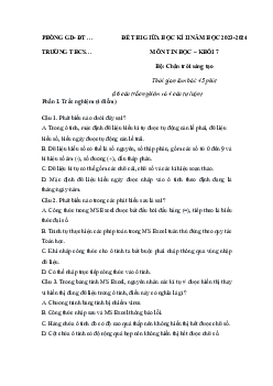 Đề thi giữa học kì 2 môn Tin học 7 năm 2023 - 2024 sách CTST - Đề 2