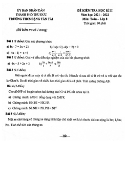 Đề học kì 2 Toán 8 năm 2021 – 2022 trường THCS Đặng Tấn Tài – TP HCM