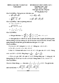Đề khảo sát lần 1 Toán 9 năm 2023 – 2024 phòng GD&ĐT Cẩm Giàng – Hải Dương