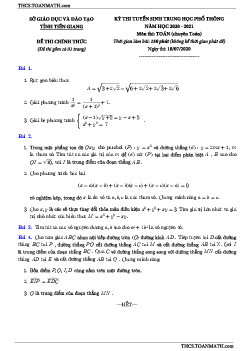 Đề tuyển sinh lớp 10 môn Toán (chuyên) năm 2020 – 2021 sở GD&ĐT Tiền Giang