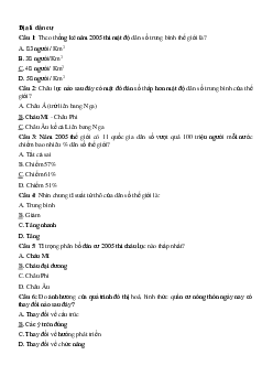 Câu hỏi trắc nghiệm Địa lý lớp 10 chương 5