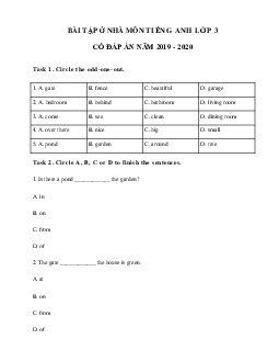 Phiếu bài tập ở nhà tiếng Anh lớp 3 - Ngày 29/04