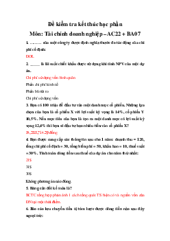 Đề kiểm tra kết thúc học phần môn Tài chính doanh nghiệp | Đại học Ngoại Thương