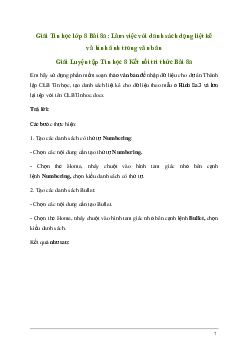 Giải Tin học 8 Bài 8a: Làm việc với danh sách dạng liệt kê và hình ảnh trong văn bản | Kết nối tri thức