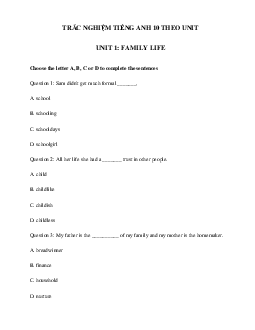 Trắc nghiệm Ngữ pháp tiếng Anh lớp 10 Unit 1 Family Life || Global Success