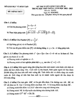 Đề tuyển sinh vào lớp 10 môn Toán năm 2022 – 2023 sở GD&ĐT Bình Dương