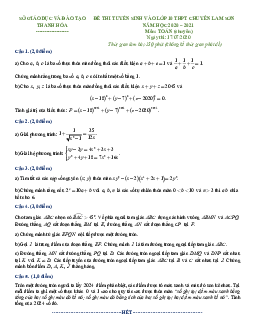 Đề thi vào 10 môn Toán năm 2020 – 2021 trường THPT chuyên Lam Sơn – Thanh Hóa