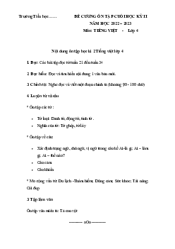 Đề cương ôn tập học kì 2 môn Tiếng Việt lớp 4 năm 2022 - 2023