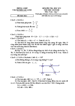 Đề thi cuối kì 1 Toán 7 năm 2019 – 2020 phòng GD&ĐT TP Cao Lãnh – Đồng Tháp