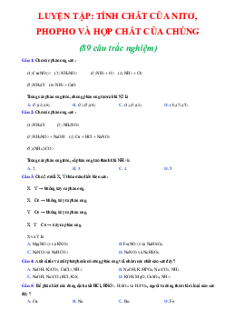 Trắc nghiệm luyện tập tính chất của nitơ, phopho và hợp chất của chúng (có đáp án)