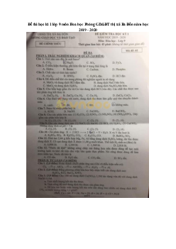 Đề thi học kì 1 lớp 9 môn Hoa học Phòng GD&ĐT thị xã Ba Đồn năm học 2019 - 2020