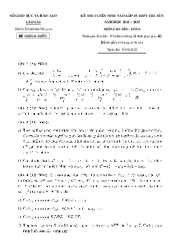 Đề tuyển sinh lớp 10 THPT chuyên môn Toán năm 2022 – 2023 sở GD&ĐT Lào Cai