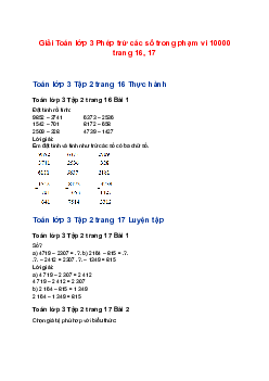 Giải Toán lớp 3 Phép trừ các số trong phạm vi 10000 trang 16, 17 Chân trời sáng tạo