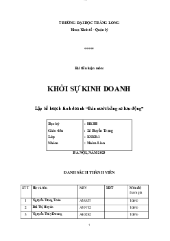 Tiểu luận " Lập kế hoạch kinh doanh về bán nước tự động " | Đại học Thăng Long